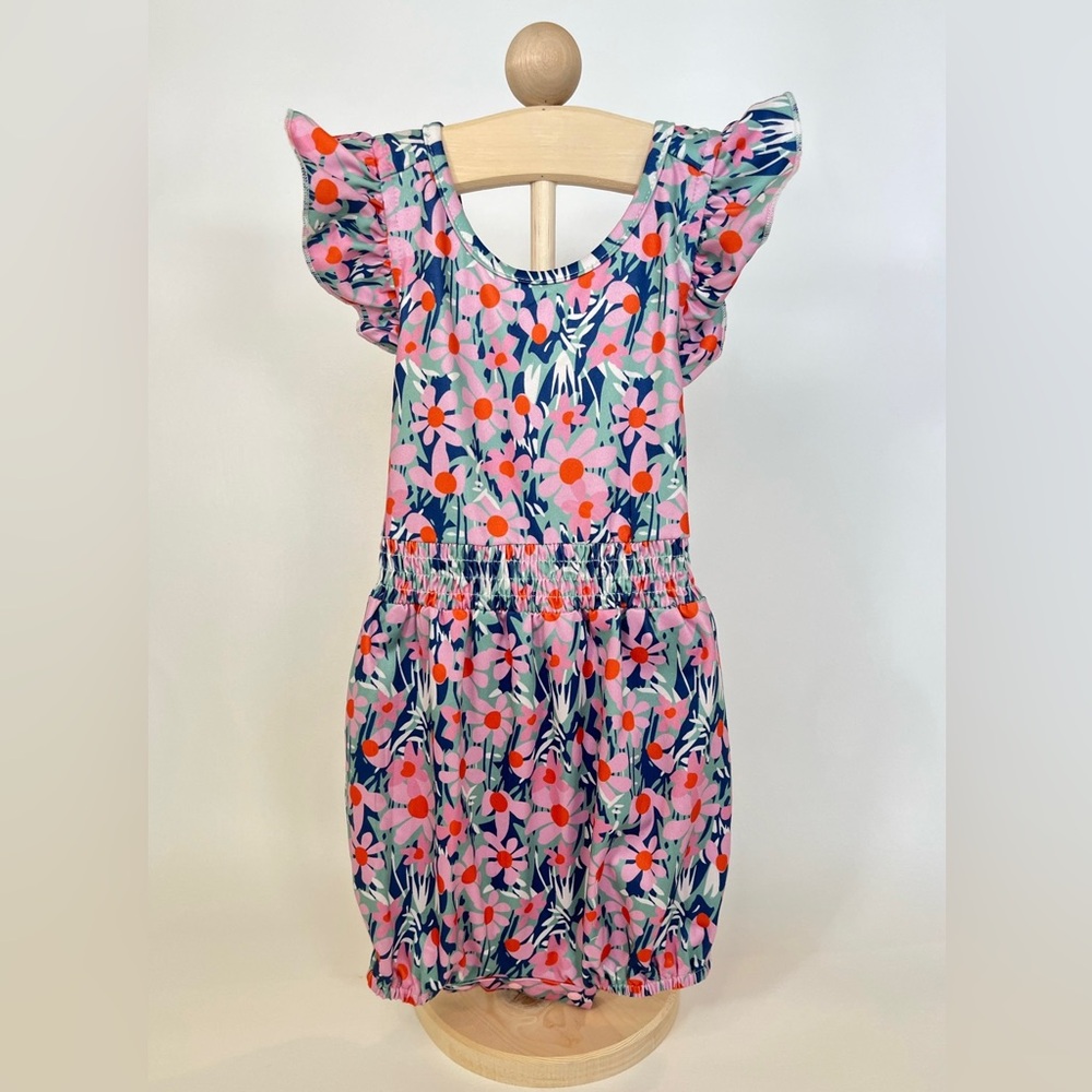 NWOT Girls Floral Flutter-Sleeve Romper